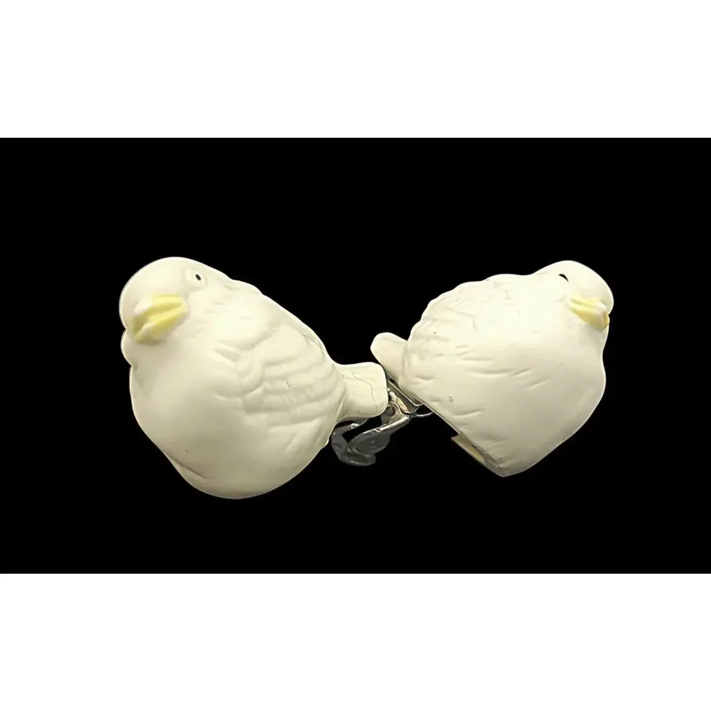 Vintage Set Of 2 1984 Dept 56 Snowbird Light-Ups Bisque Birds Clip-On 2.5